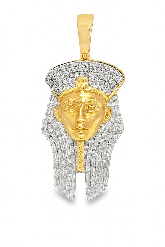 10K Yellow Gold Diamond Pharaoh Pendant 0.88 ctw | Baguette & Round Diamond Charm