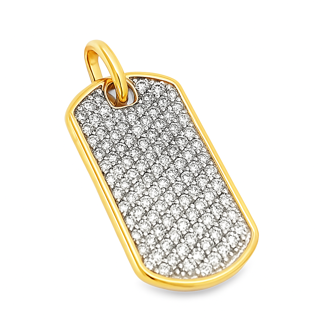 10K Yellow Gold Diamond Dog Tag Pendant 2.00 ctw – Luxury Iced-Out Tag Necklace | Jewelry Palace Lithonia, GA