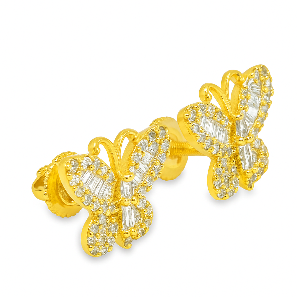 10K Yellow Gold Diamond Butterfly Earrings with Brilliant Diamonds 1.0 CTW | Jewelry Palace