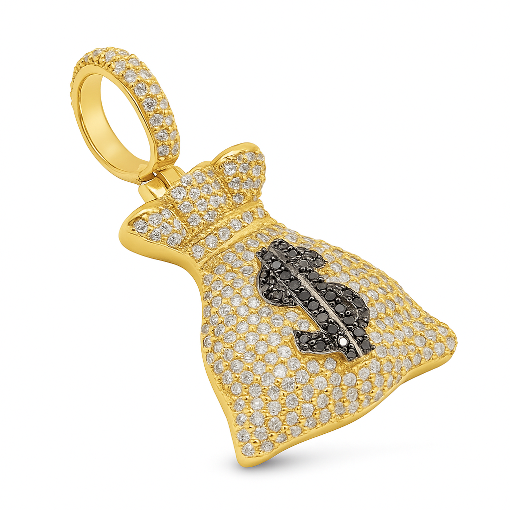 10K Yellow Gold Diamond Money Bag Pendant with Round Cut Diamonds 0.77 ctw