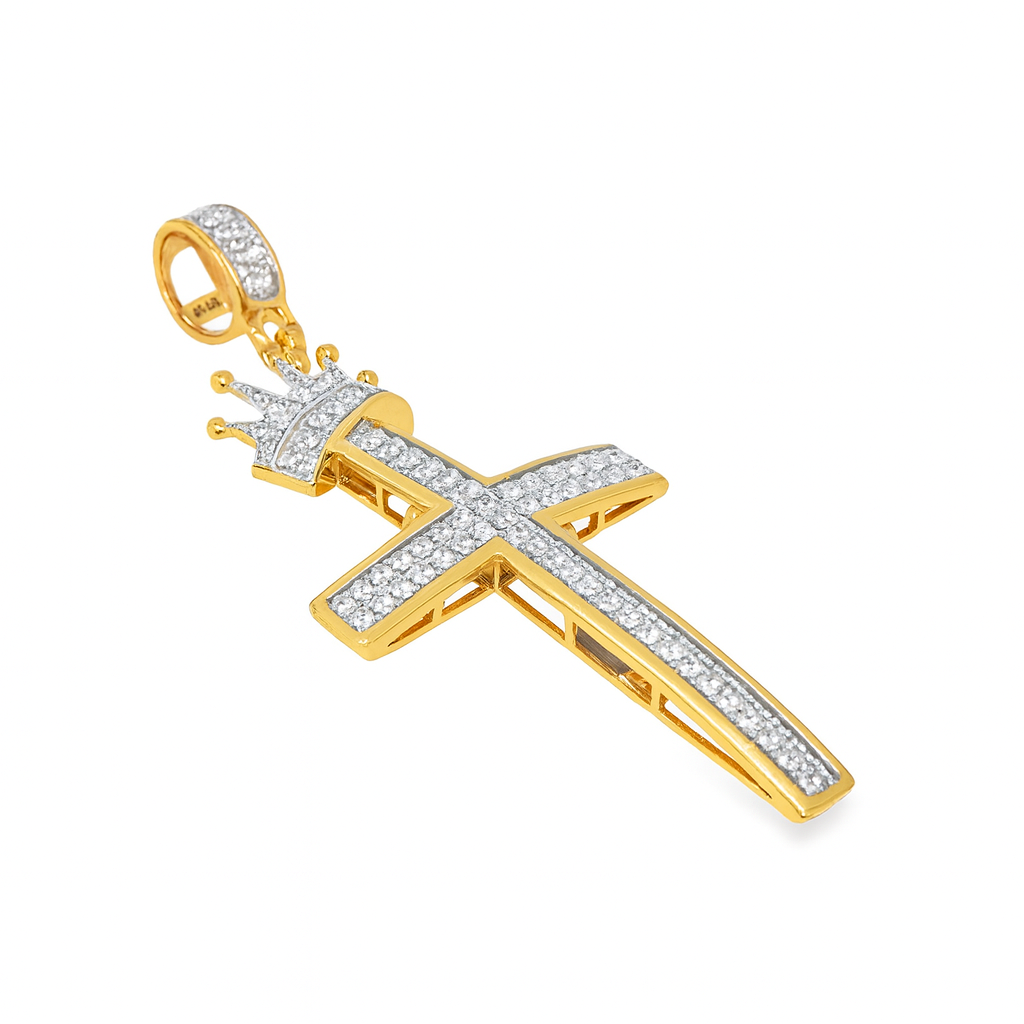 10K Yellow Gold Diamond Cross Pendant with Round Brilliant Cut Diamonds 1.25 ctw