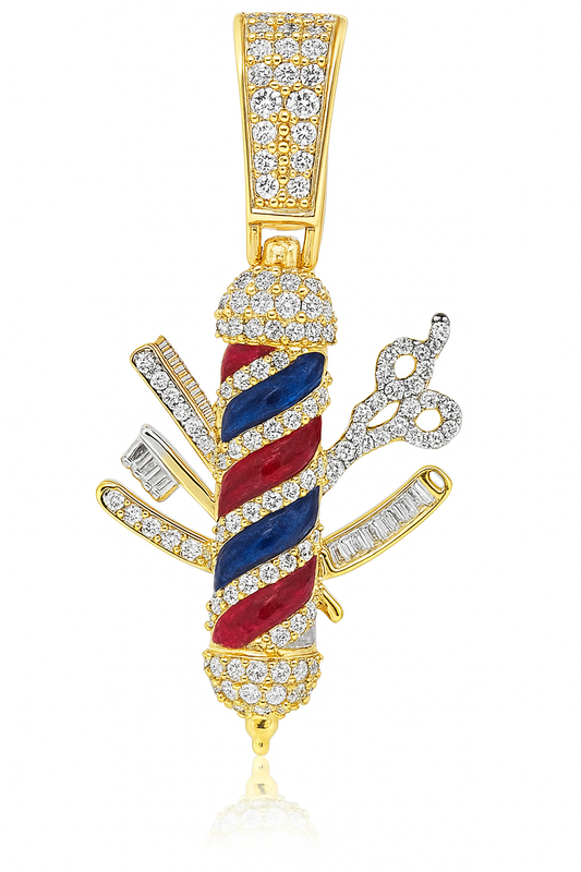 10K Yellow Gold 0.50 ctw Diamond Barber Pole Pendant | Blue & Red Enamel | Luxury Statement Jewelry | Jewelry Palace