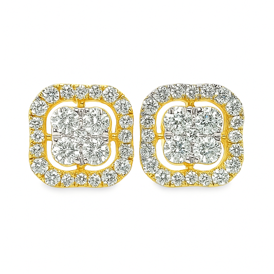 10K Yellow Gold 1.00 ctw Diamond Flower Halo Earrings | 4-Stone Design | Jewelry Palace
