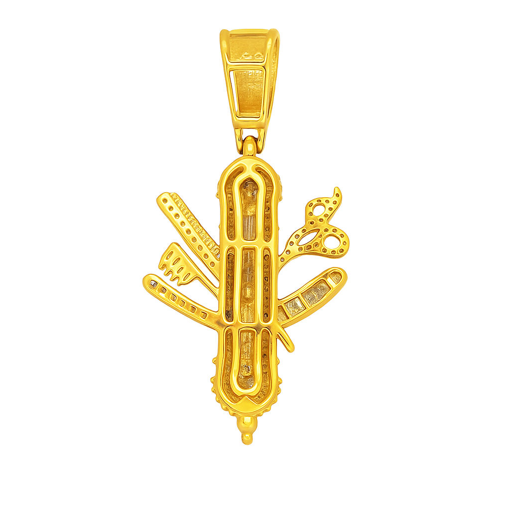 10K Yellow Gold 0.50 ctw Diamond Barber Pole Pendant | Blue & Red Enamel | Luxury Statement Jewelry | Jewelry Palace