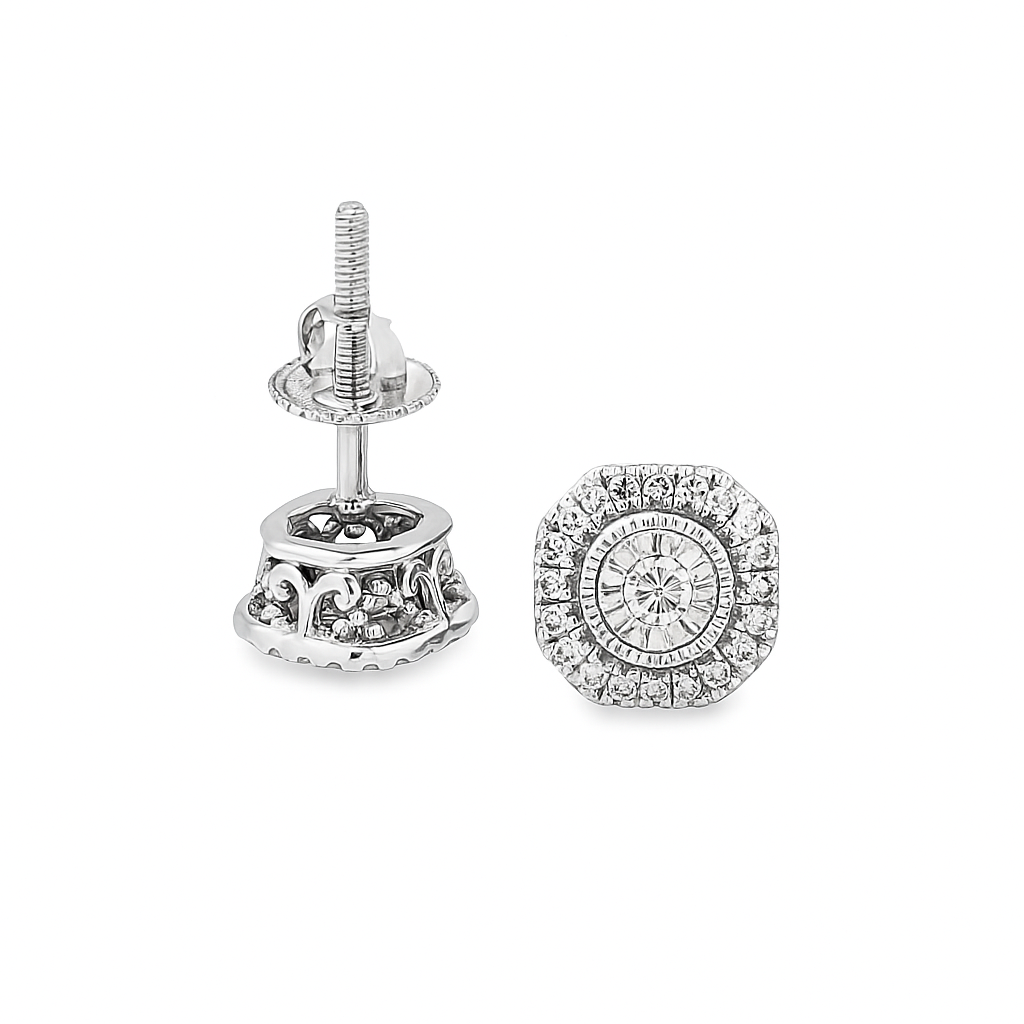 10K White Gold 0.25 ctw Diamond Round Cut Halo Earrings | Everyday Sparkle & Classic Luxury | Jewelry Palace