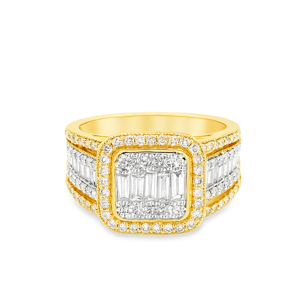 10K Yellow Gold Baguette Diamond Ring with 2 Bands 1.25 ctw
