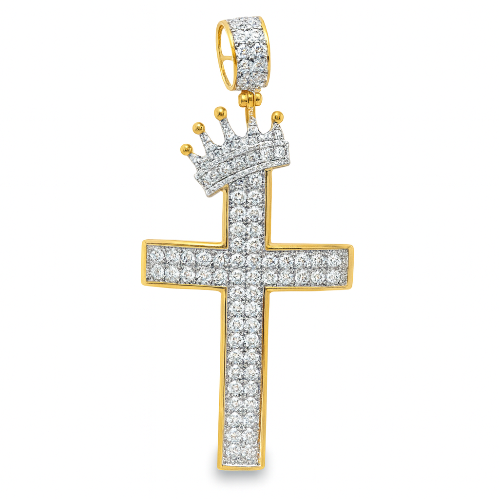 10K Yellow Gold Diamond Cross Pendant with Round Brilliant Cut Diamonds 1.25 ctw