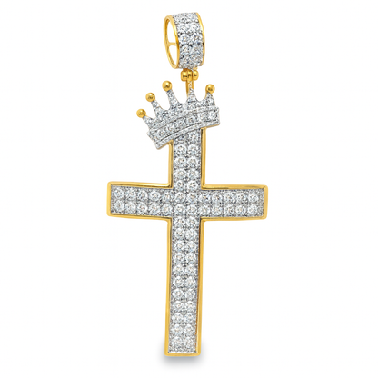 10K Yellow Gold Diamond Cross Pendant with Round Brilliant Cut Diamonds 1.25 ctw
