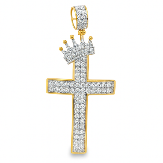 10K Yellow Gold Diamond Cross Pendant with Round Brilliant Cut Diamonds 1.25 ctw