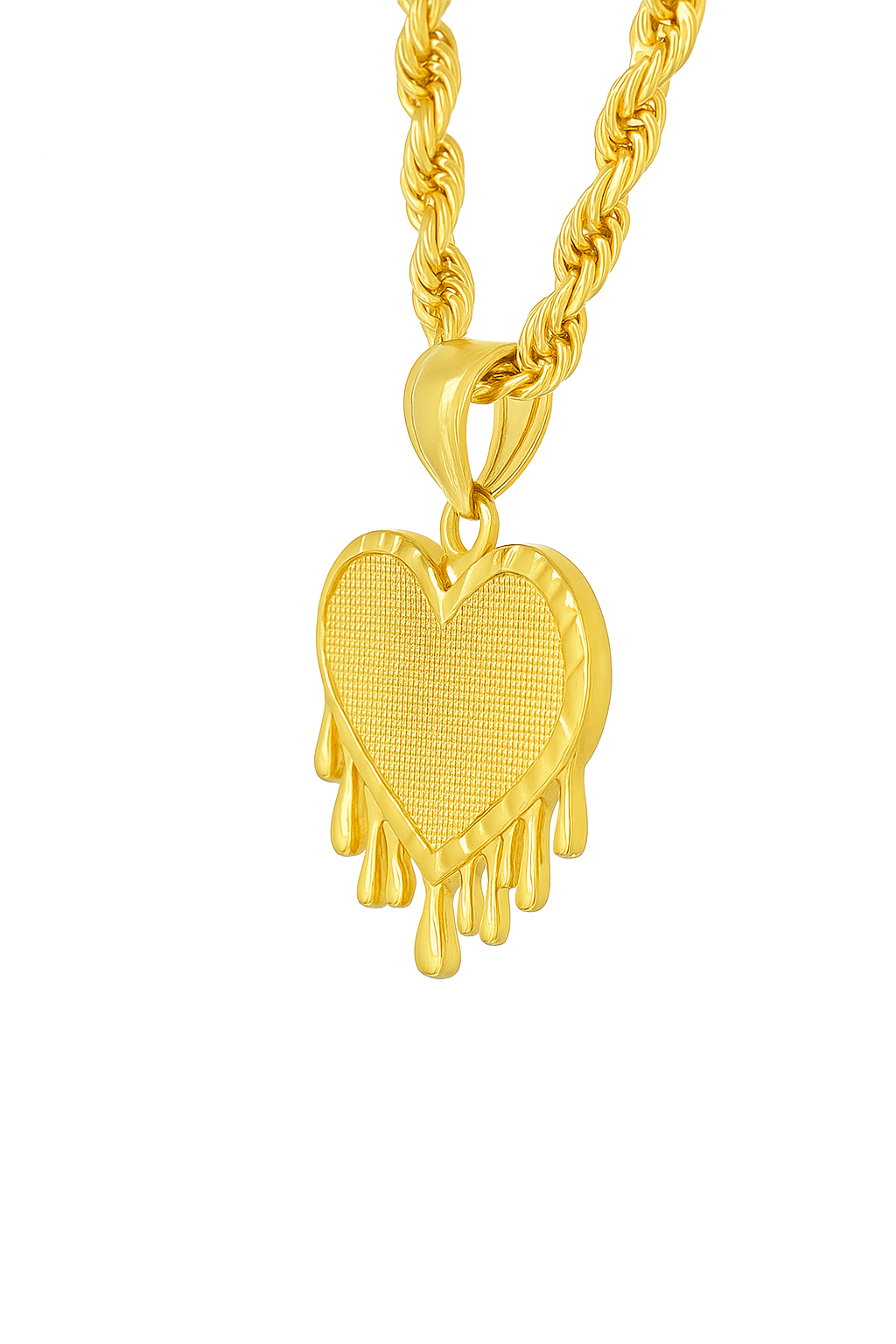 10K Yellow Gold Dripping Heart Pendant Necklace Set – Trendy & Bold Design | Jewelry Palace
