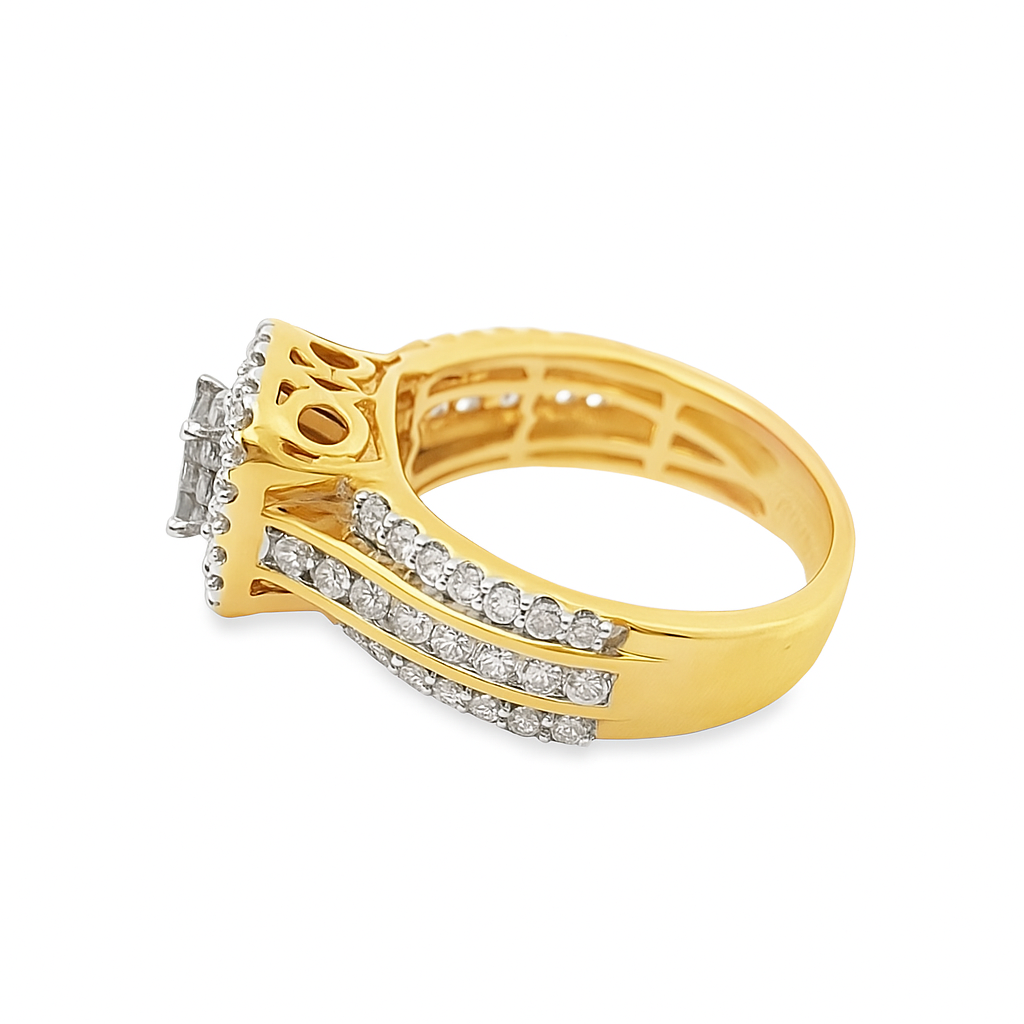 14K Gold Square Twin Halo Diamond Ring 1.73 ctw