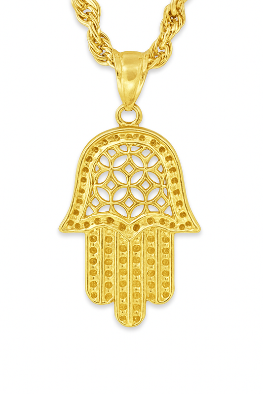 10K Yellow Gold Hamsa Hand Pendant Necklace Set – Symbol of Protection & Luck | Jewelry Palace