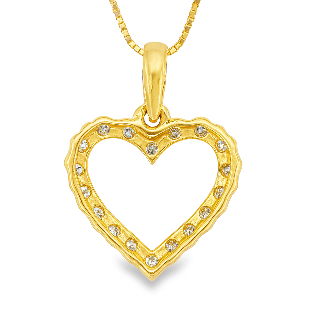10K Yellow Gold Diamond Heart Outline Pendant Necklace 0.65 CTW