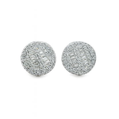 14K White Gold Baguette & Round Diamond Stud Earrings 0.80 ctw | Jewelry Palace