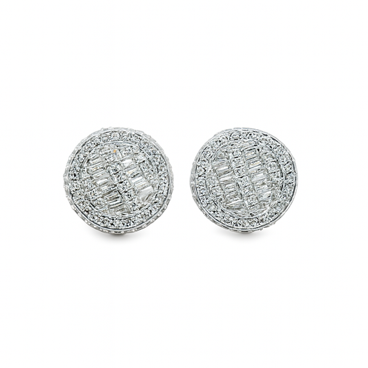 14K White Gold Baguette & Round Diamond Stud Earrings 0.80 ctw | Jewelry Palace