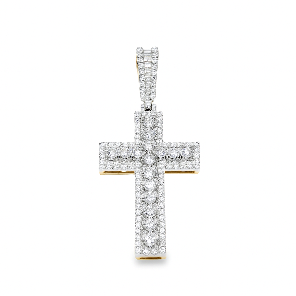 10K Yellow Gold Diamond Cross Pendant with Fancy Round Cut Diamonds 3.25 ctw