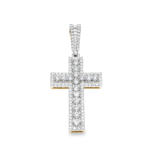10K Yellow Gold Diamond Cross Pendant with Fancy Round Cut Diamonds 3.25 ctw
