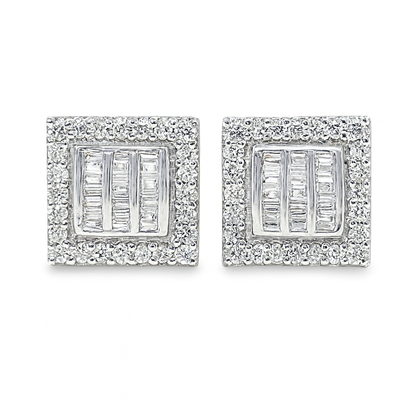 10K Yellow Gold Diamond Square Baguette Stud Earrings 0.60 CTW | Jewelry Palace