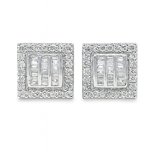 10K Yellow Gold Diamond Square Baguette Stud Earrings 0.60 CTW | Jewelry Palace