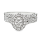 14K White Gold Diamond  Engagement Ring with Oval Cut Diamond & Matching Band 1.00 ctw