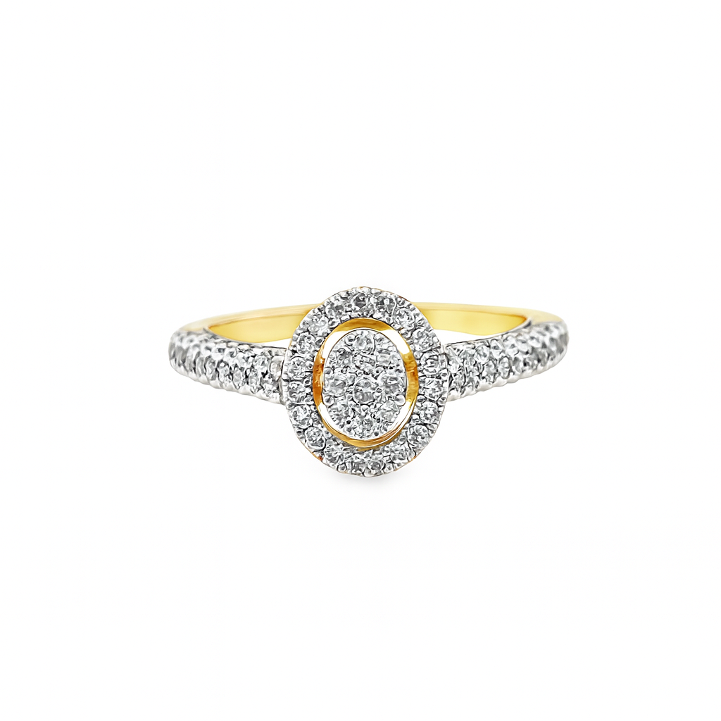 10K Yellow Gold Diamond Halo Engagement Ring Oval Cluster Pave Band 0.43 CTW