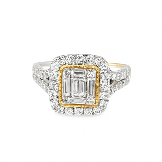 10K Yellow Gold Baguette Cut Diamond Ring with Spiral Band 1.00 ctw