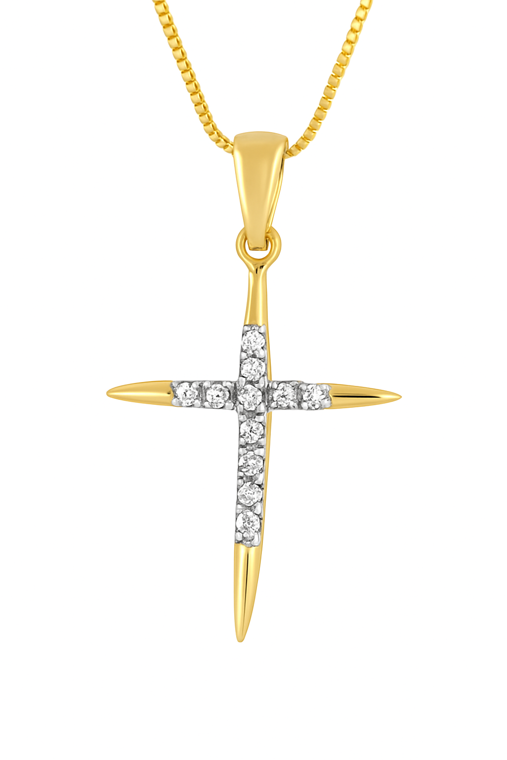 10K Yellow Gold Diamond Cross Charm Necklace Petite Faith Pendant 0.10 CTW