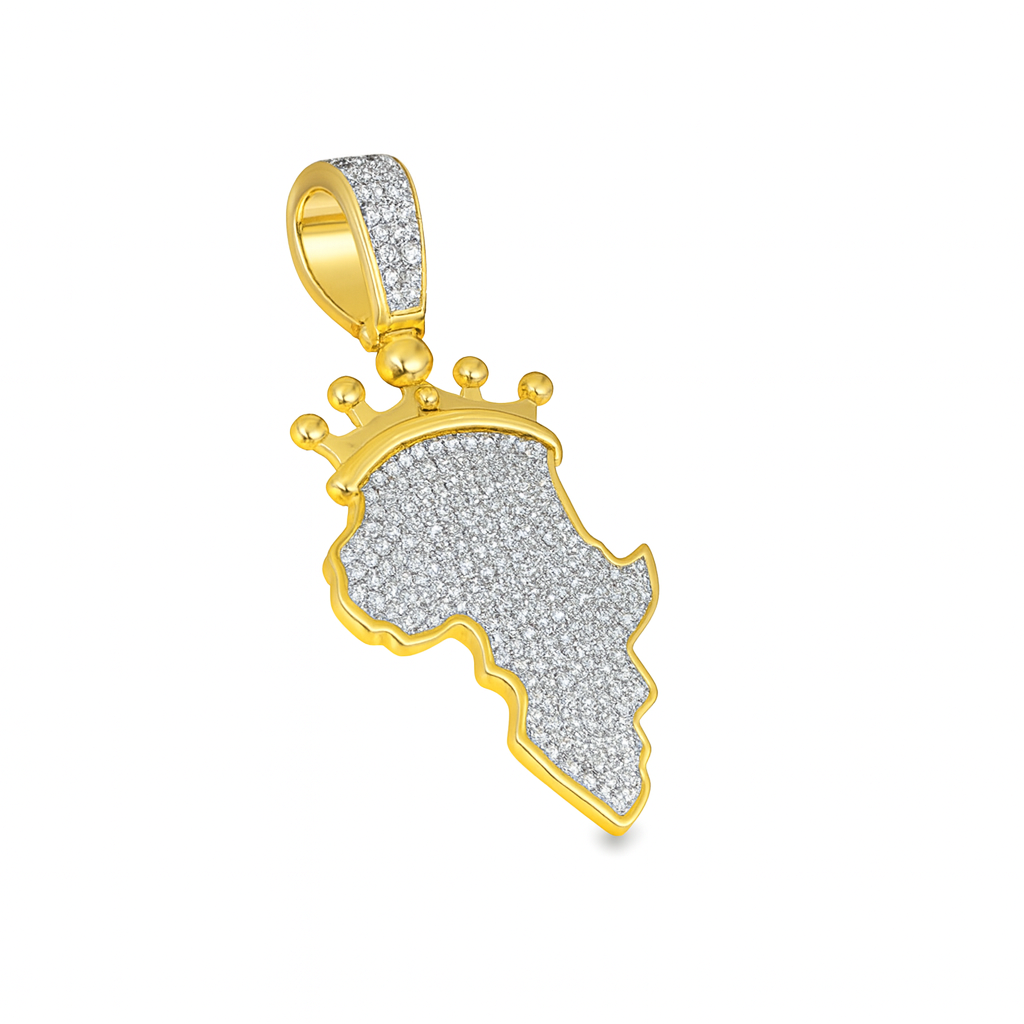 10K Yellow Gold Diamond Africa Map Pendant with Crown 0.50 ctw | Iced Out Cultural Pendant – Jewelry Palace