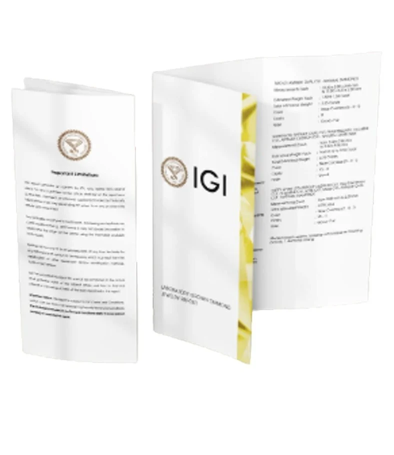 IGI laboratory grown diamond report and verification booklet