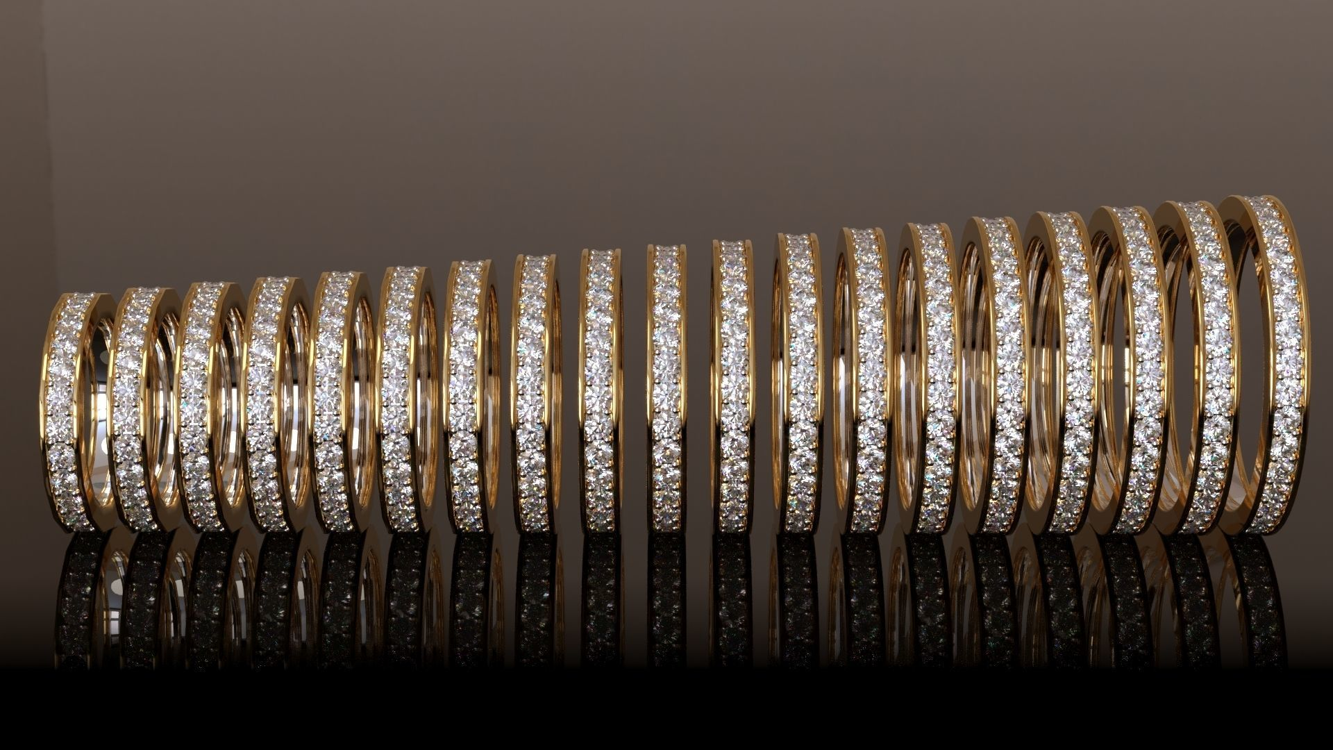 Infinity one-row lab grown diamond eternity band size range in 14K yellow gold