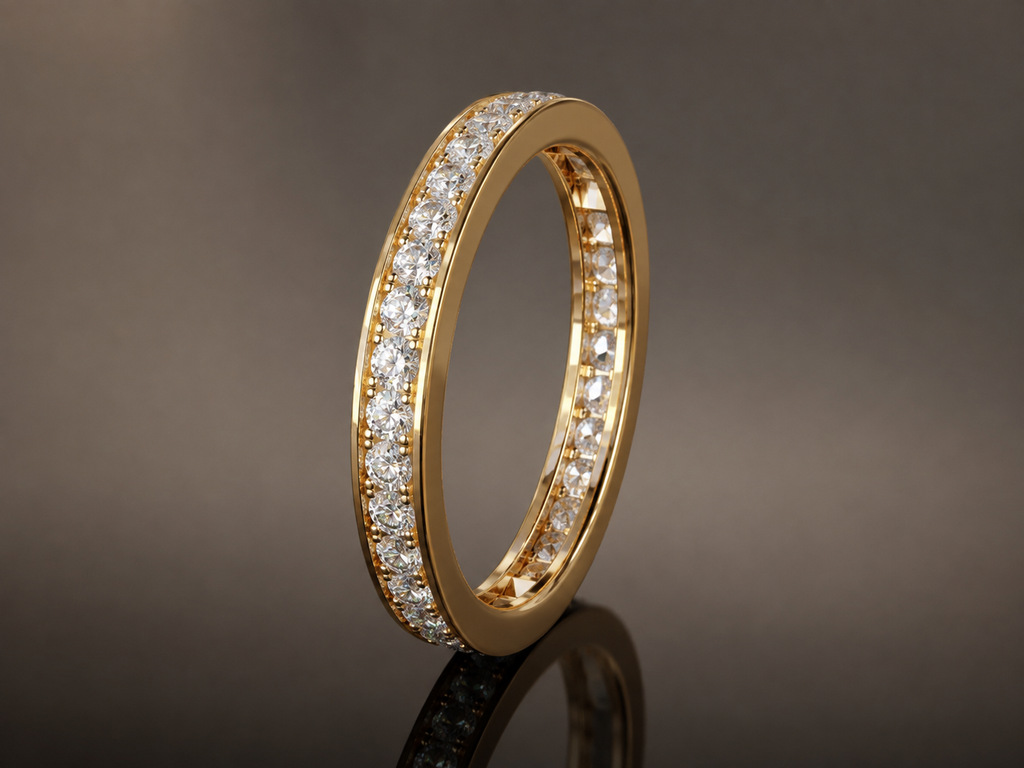 Infinity one-row lab grown diamond eternity band in 14K yellow gold