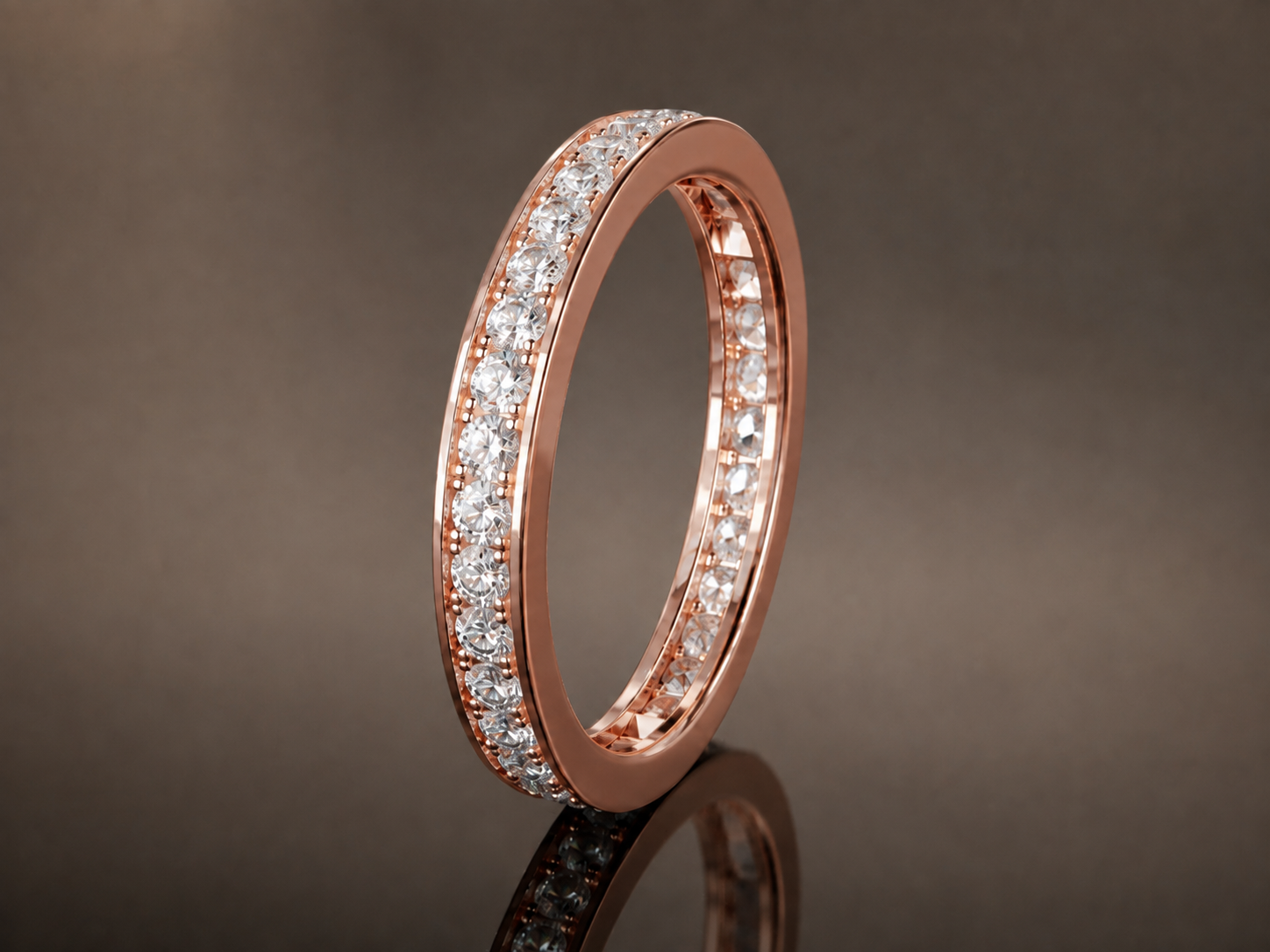 Infinity one-row lab grown diamond eternity band in 14K rose gold