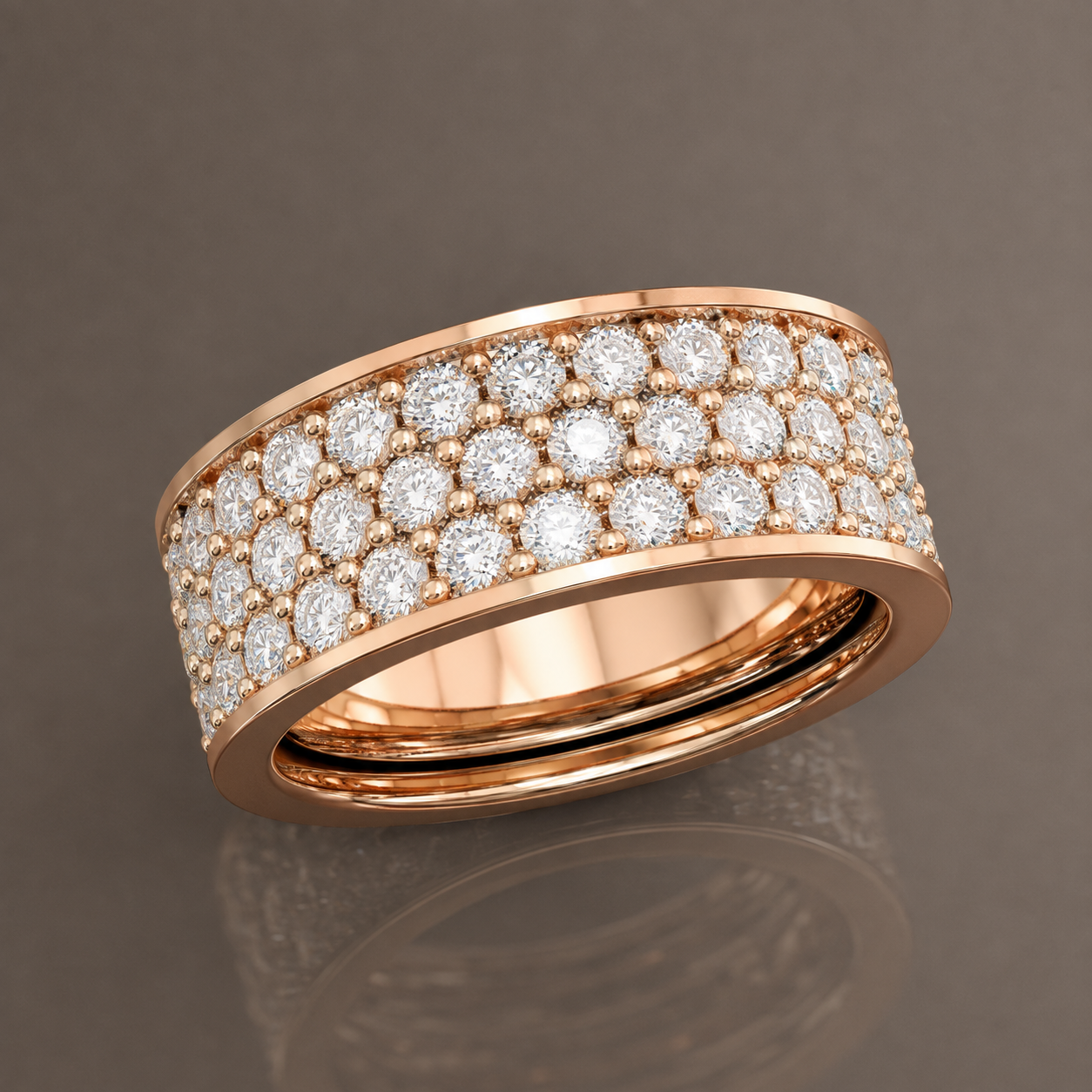 Infinity three-row lab grown diamond eternity band in 14K rose gold