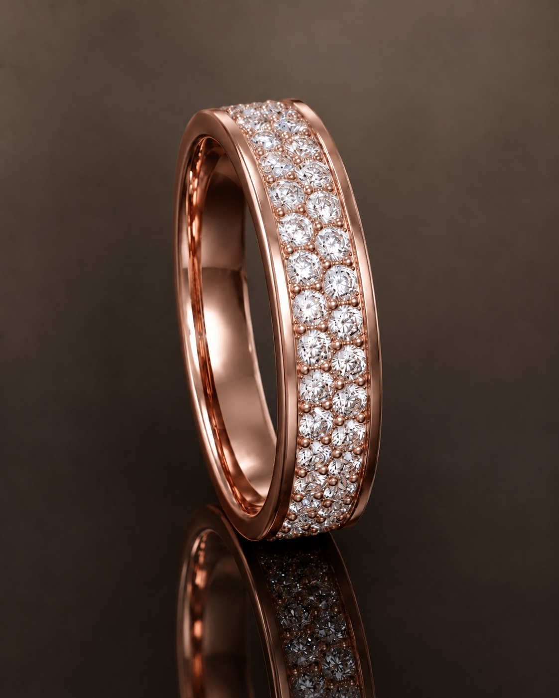 Infinity two-row lab grown diamond eternity band in 14K rose gold