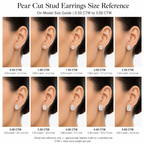 Pear cut lab grown diamond stud earrings on-model size guide from 0.50 CTW to 5.00 CTW total pair weight in 14K gold
