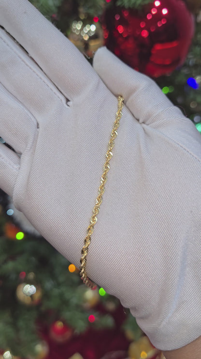 10K Yellow Gold Rope Bracelet 3mm Diamond Cut Chain 6" 7" 8" Mens Womens