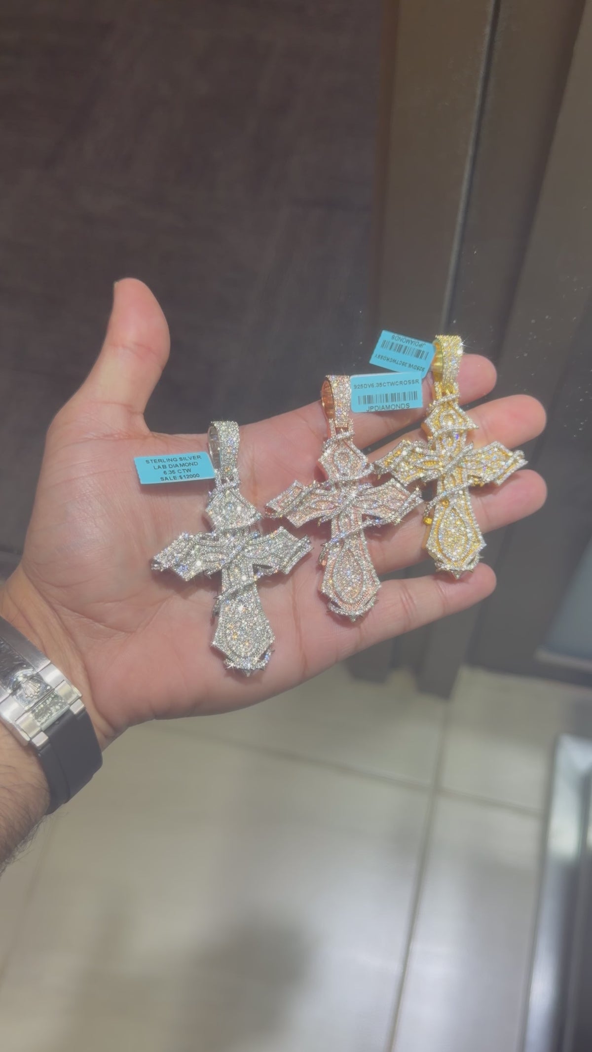 6.35 CTW Lab Grown Diamond Cross Pendant – 3 Inch Iced Out Silver Cross for Men & Women