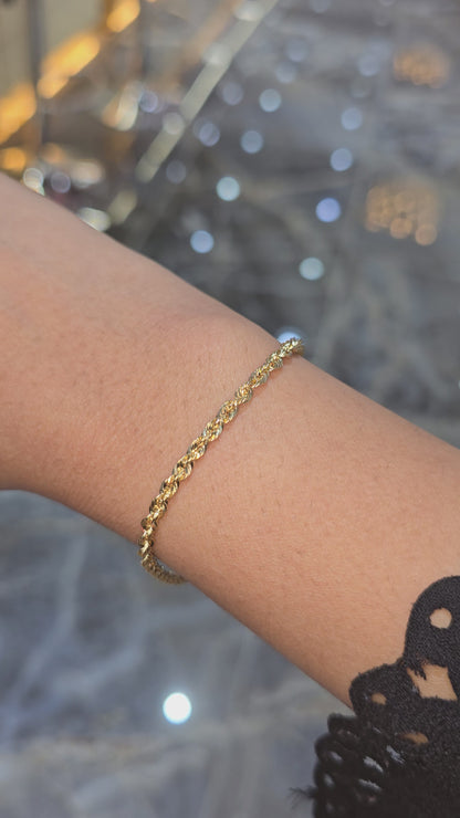 10K Yellow Gold Rope Bracelet 3mm Diamond Cut Chain 6" 7" 8" Mens Womens