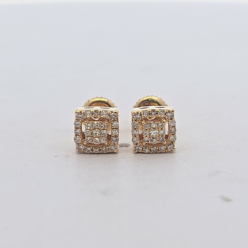 10KT Gold Diamond Square Cluster Stud Earrings 0.12 CTW