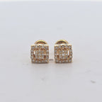 10KT Gold Diamond Square Cluster Stud Earrings 0.12 CTW