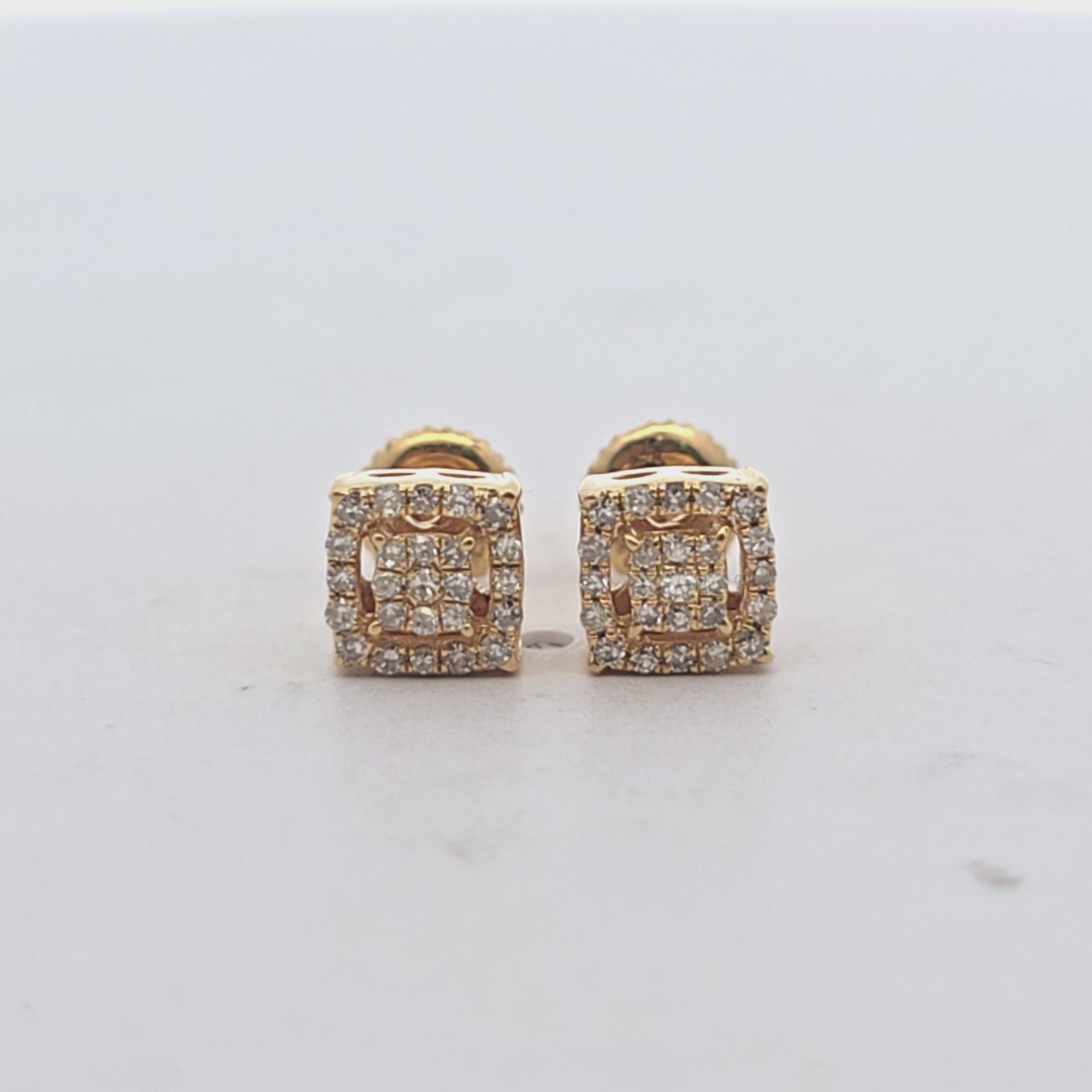 10KT Gold Diamond Square Cluster Stud Earrings 0.12 CTW