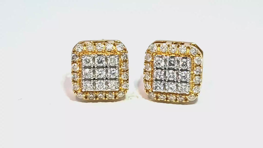 10K Yellow Gold Square Diamond Stud Earrings 0.69 ctw | Jewelry Palace
