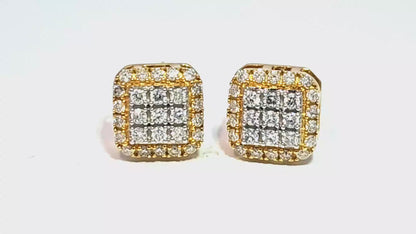 10K Yellow Gold Square Diamond Stud Earrings 0.69 ctw | Jewelry Palace
