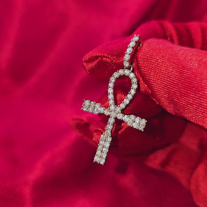 10k Yellow Gold Diamond One Row Prong Ankh Cross Pendant 1.25 ctw
