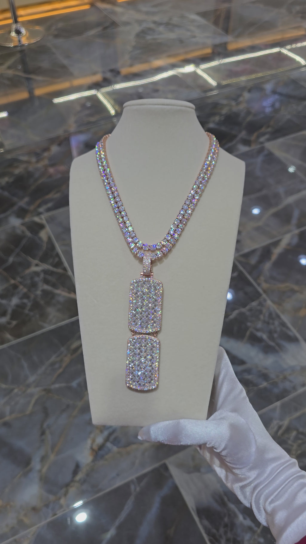 VVS Moissanite Double Dog Tag Memory Pendant & Tennis Chains