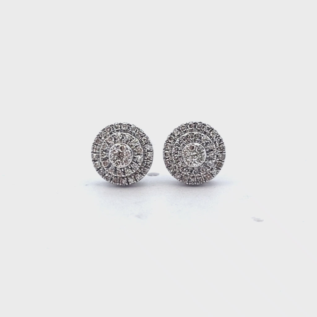 10KT Gold Diamond Double Halo Cluster Earrings 0.22 CTW