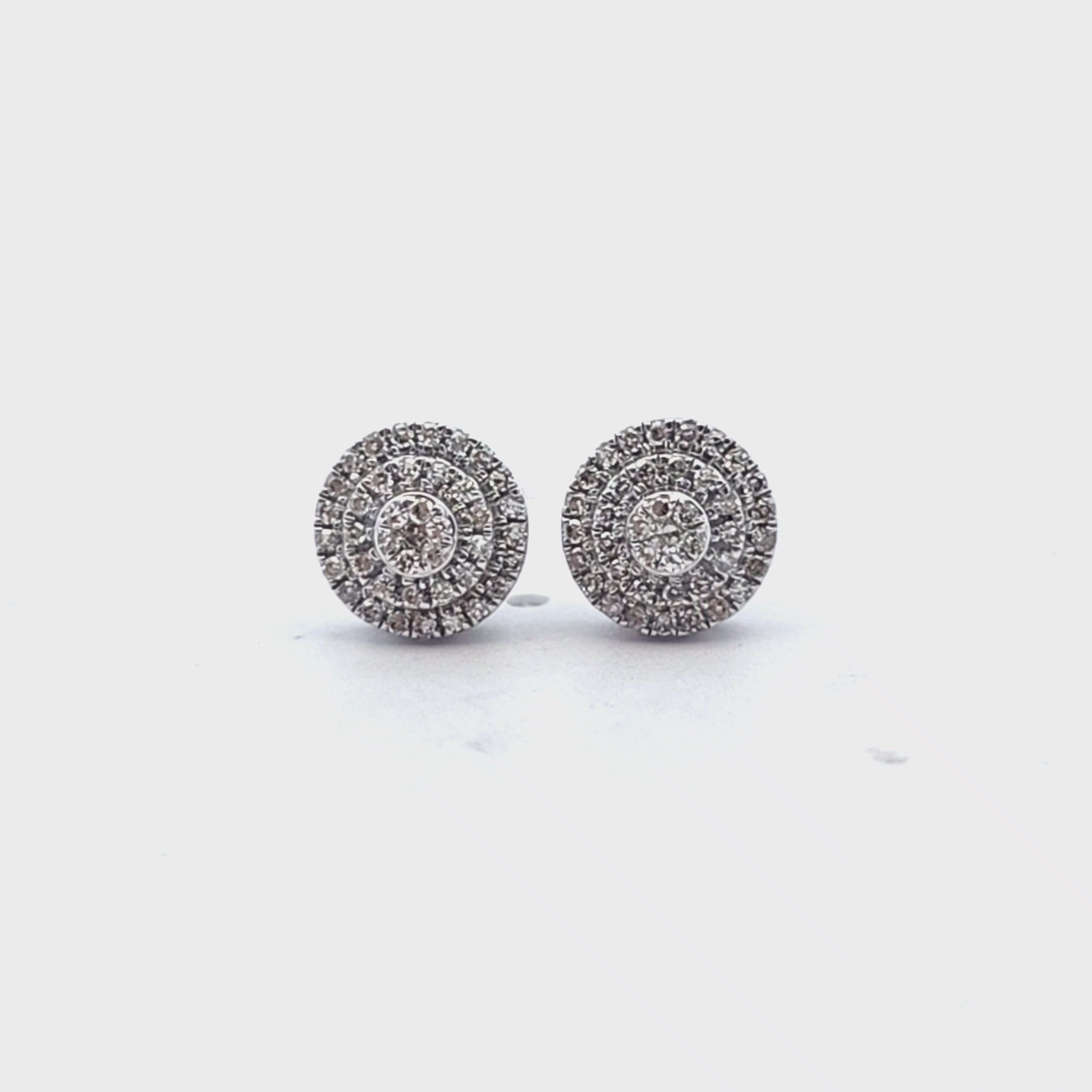 10KT Gold Diamond Double Halo Cluster Earrings 0.22 CTW