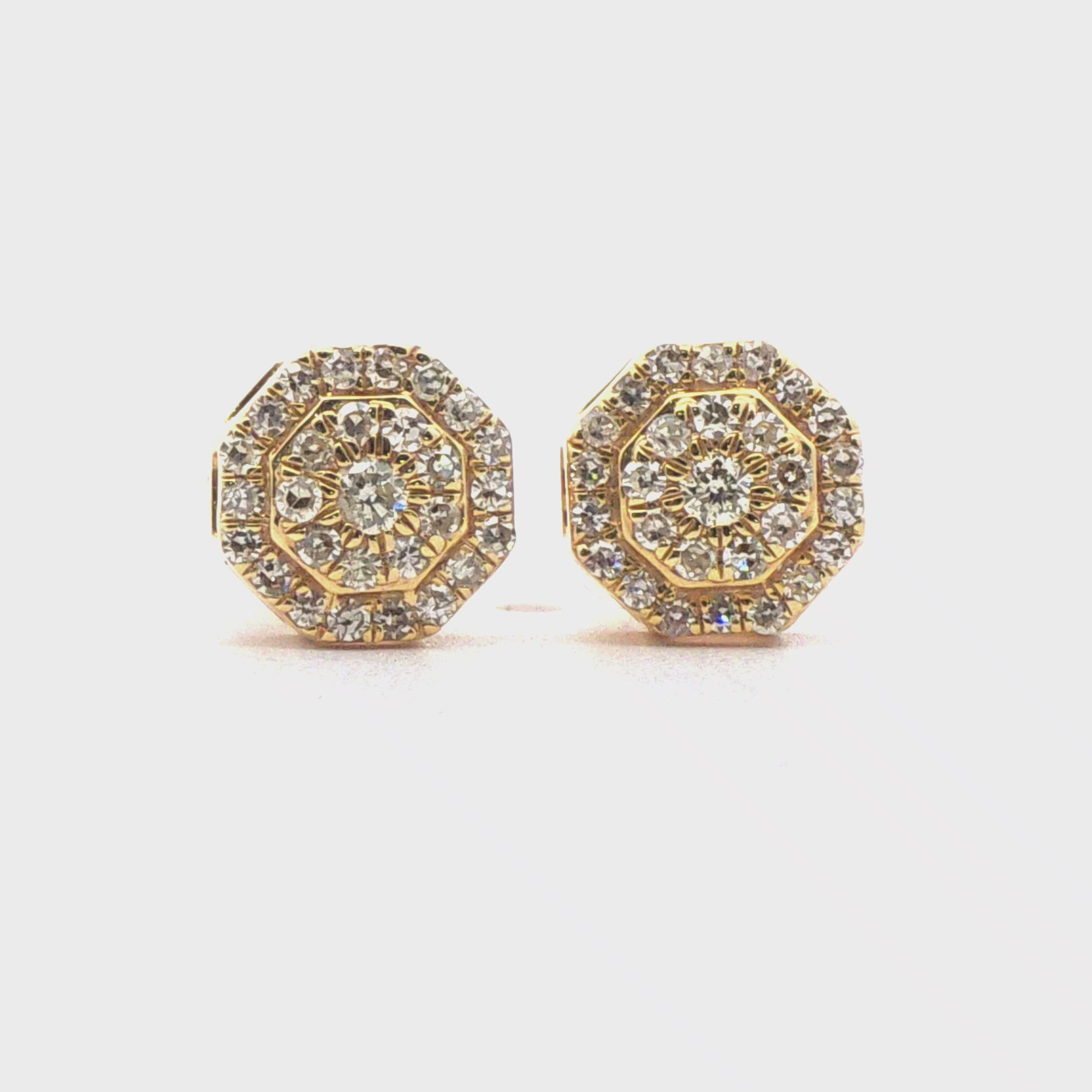 10KT Gold Diamond Octagonal Cluster Earrings 0.18 CTW