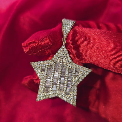 10k Yellow Gold Diamond Baguette Star Pendant 4.00 ctw