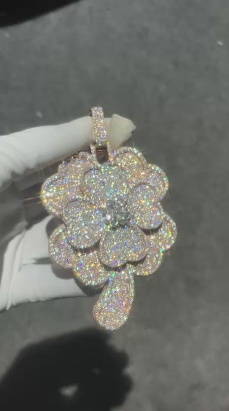 Custom Four-Leaf Clover Moissanite Pendant — Rose & Silver Two-Tone